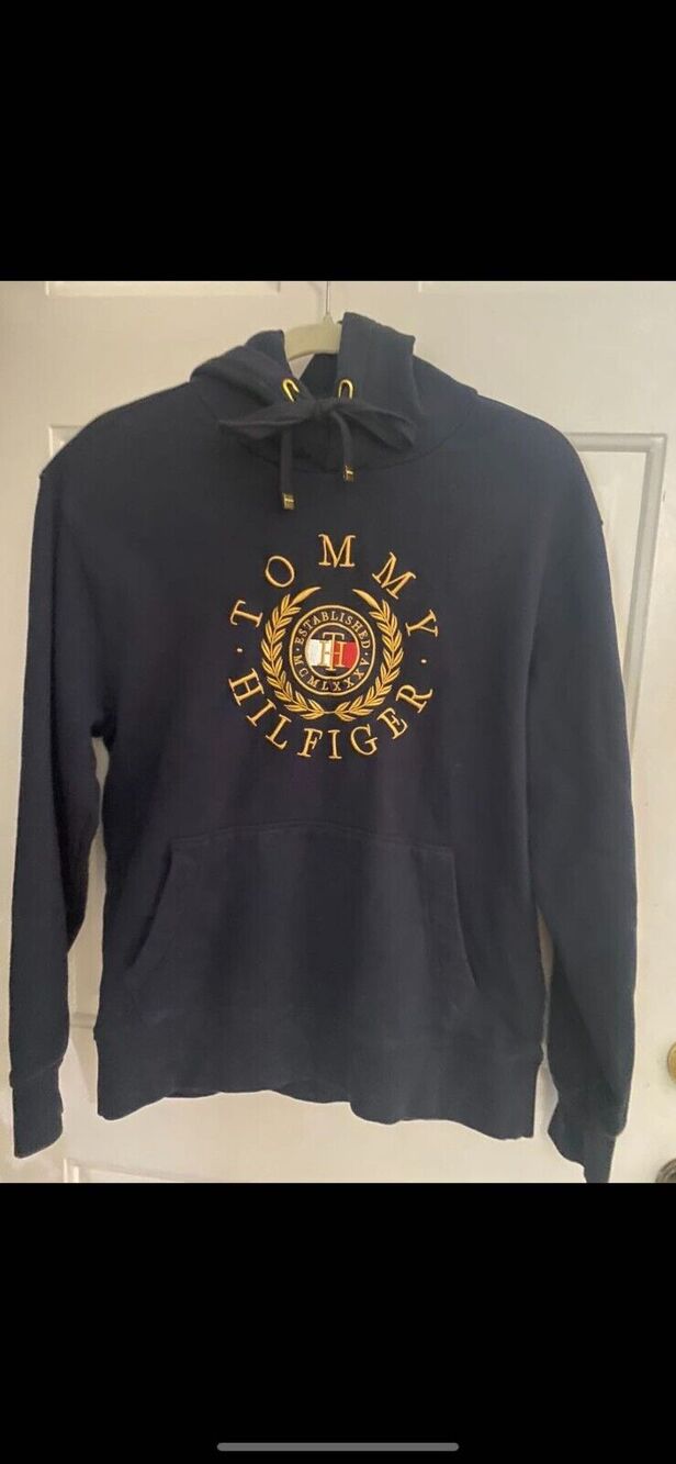 Tommy Hilfiger Mens Pullover Hoodie Long Sleeve Embroidered Black Size Small P